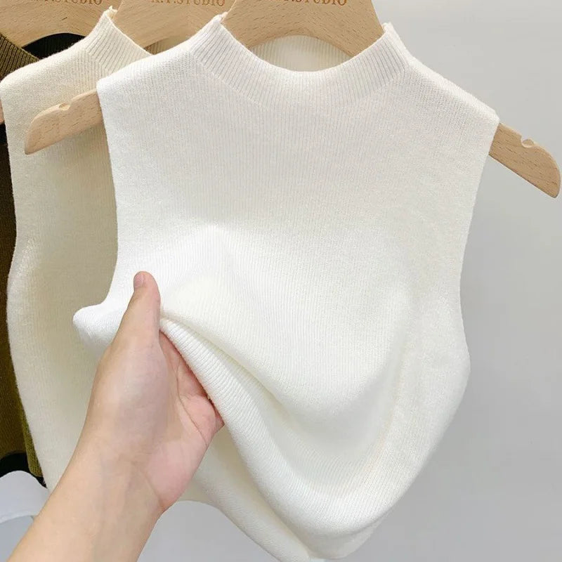 2024 Women Knitted Tank Top Summer Fall Slim Sweater Short Sleeveless Solid Spring Autumn Sweaters Pullovers