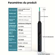Outil de retrait de cire d'oreille visuel intelligent, avec 8 pièces de nettoyeur d'oreille
