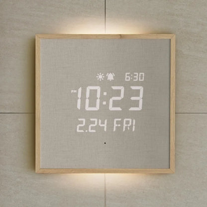 Wooden Frame LED Silent Wall Clock With Remote, Backlit Nightlight, Modern Digital LED Wall Clock Display Sunrise Alarm