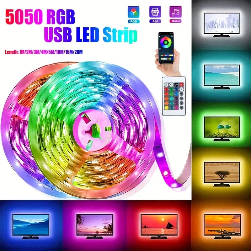 1-5M LED Strip Lights RGB 5050 Color USB Changing Bluetooth App Control Led lamp Diode Tape Ribbon For Room Decor TV BackLight