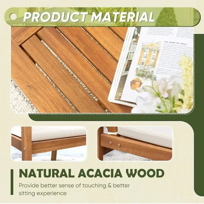 HOME Patio Furniture 4 Piece Outdoor Acacia Wood Patio Conversation Sofa Set with Table & Cushions Porch Furniture