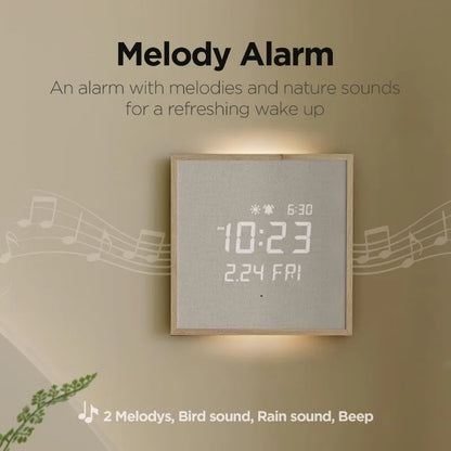 Wooden Frame LED Silent Wall Clock With Remote, Backlit Nightlight, Modern Digital LED Wall Clock Display Sunrise Alarm